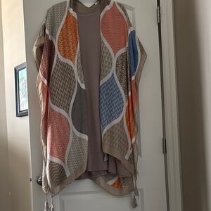 Zenana Outfitters Taupe Knit dress, and colorful kimono